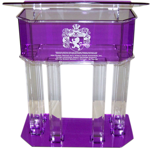 Clear and Purple Pillar Acrylic Podium