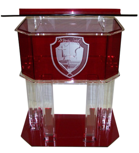 Clear and Red Pillar Acrylic Podium