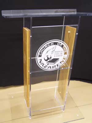 acrylic podium with wood